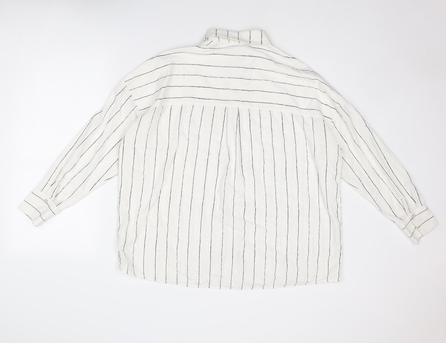 Marks and Spencer Womens White Striped Lyocell Basic Button-Up Size 14 Collared