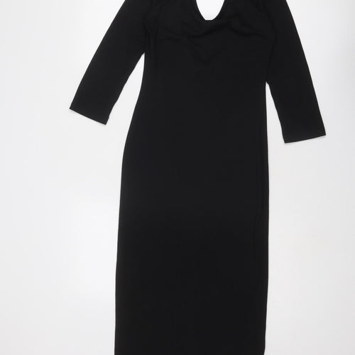 Rare Womens Black Cotton Shift Size 8 Scoop Neck Tie