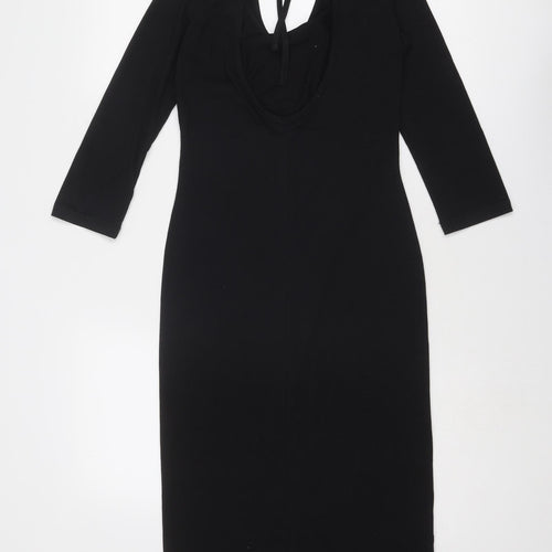 Rare Womens Black Cotton Shift Size 8 Scoop Neck Tie
