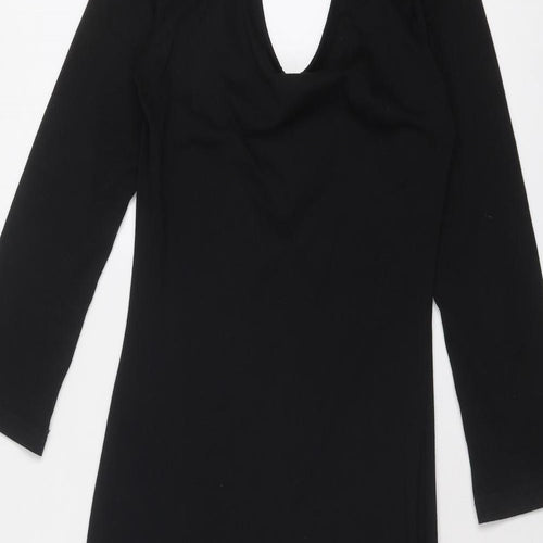 Rare Womens Black Cotton Shift Size 8 Scoop Neck Tie