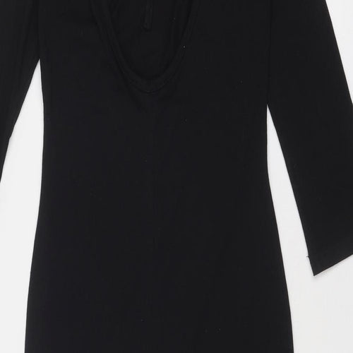 Rare Womens Black Cotton Shift Size 8 Scoop Neck Tie