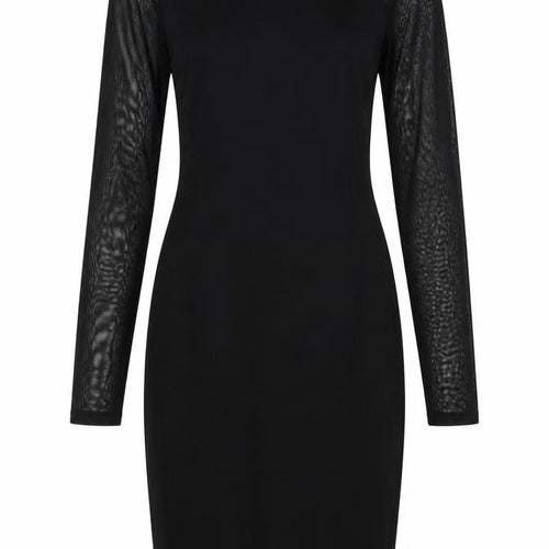 Miss Selfridge Womens Black Viscose Shift Size 8 Round Neck Zip - Sheer Sleeves