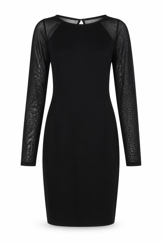 Miss Selfridge Womens Black Viscose Shift Size 8 Round Neck Zip - Sheer Sleeves