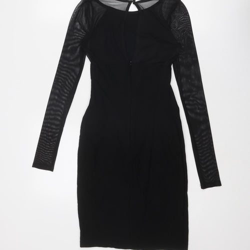 Miss Selfridge Womens Black Viscose Shift Size 8 Round Neck Zip - Sheer Sleeves