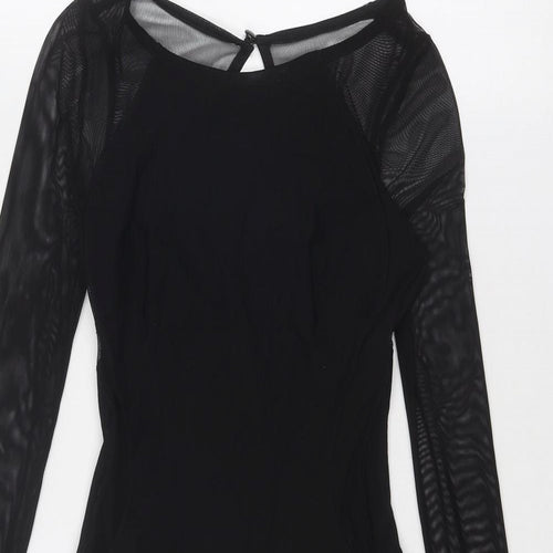 Miss Selfridge Womens Black Viscose Shift Size 8 Round Neck Zip - Sheer Sleeves