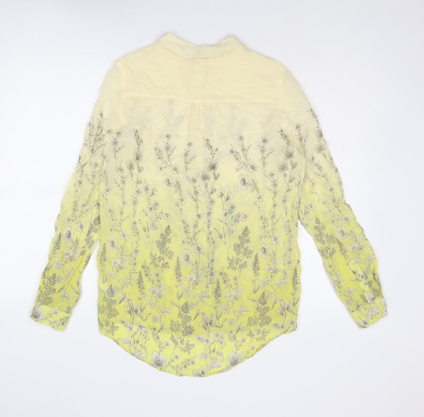 NEXT Womens Yellow Floral Viscose Basic Button-Up Size 10 Collared