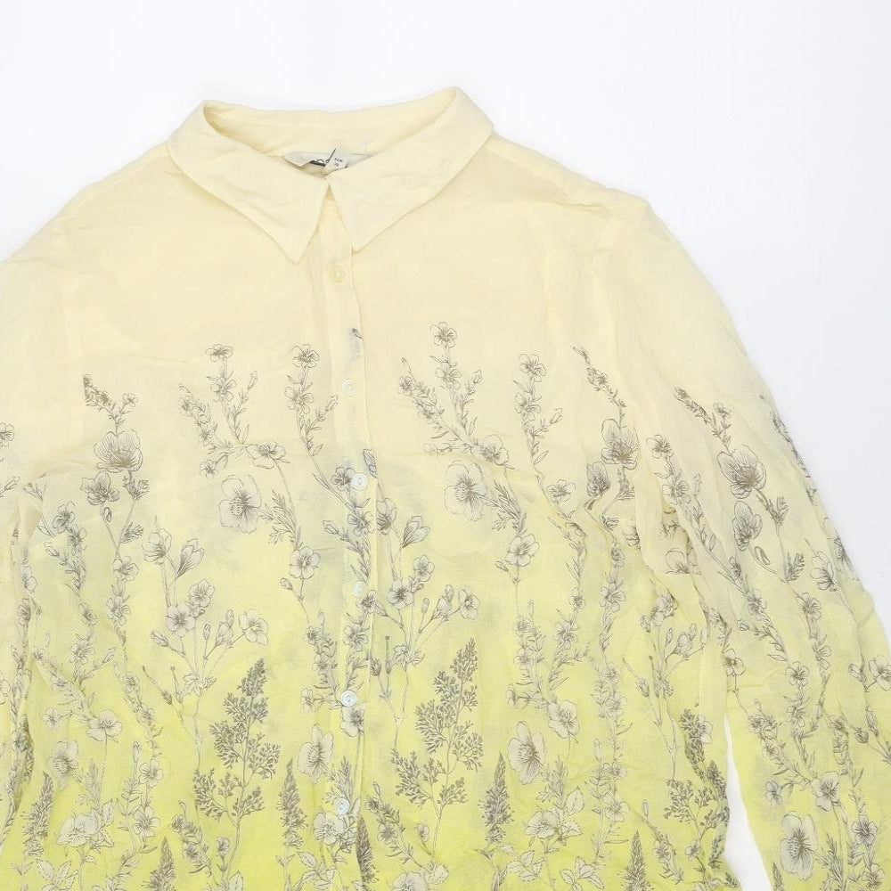 NEXT Womens Yellow Floral Viscose Basic Button-Up Size 10 Collared