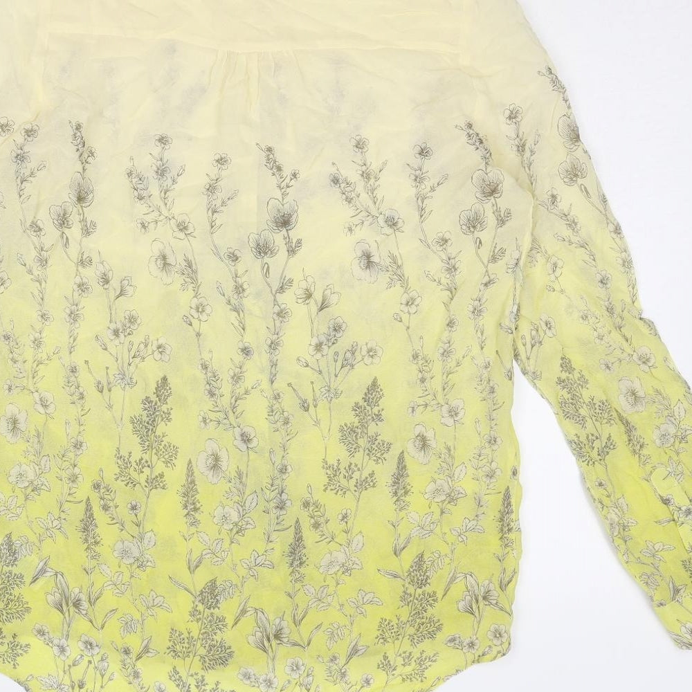 NEXT Womens Yellow Floral Viscose Basic Button-Up Size 10 Collared