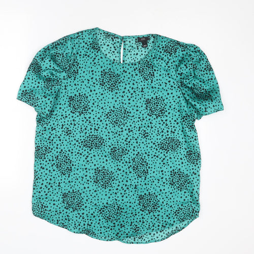 River Island Womens Green Animal Print Polyester Basic Blouse Size 14 Round Neck