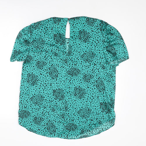 River Island Womens Green Animal Print Polyester Basic Blouse Size 14 Round Neck