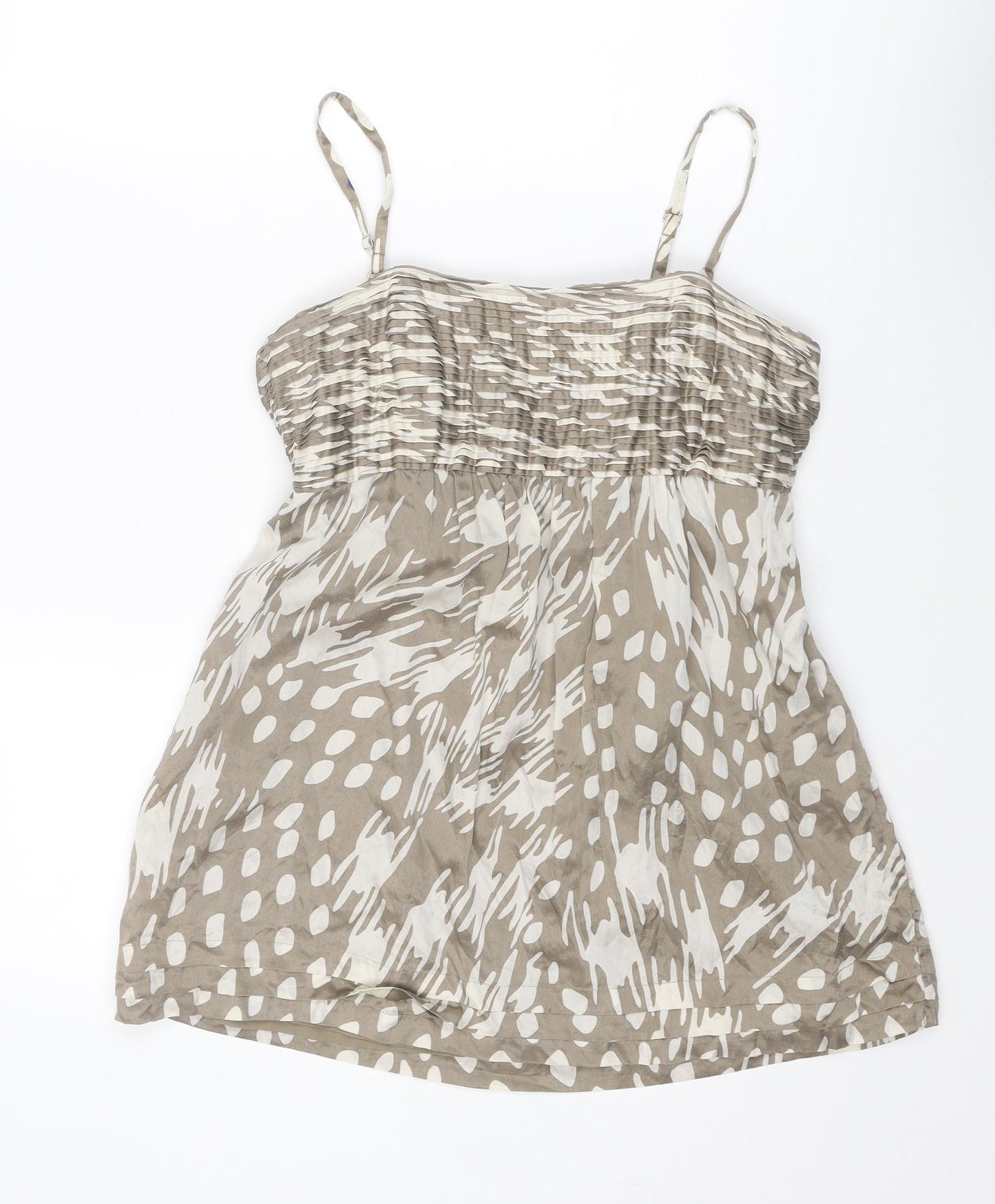 Ted Baker Womens Beige Geometric Silk Basic Tank Size 8 Square Neck