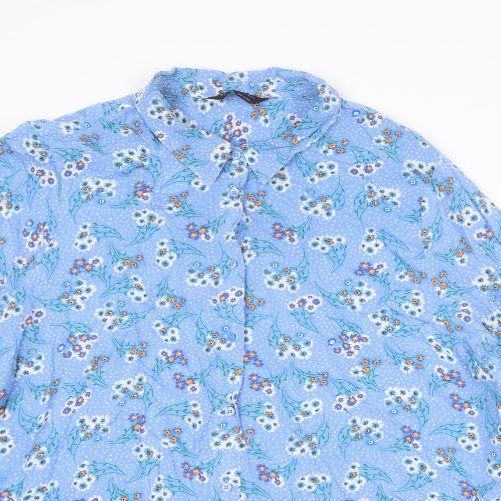 Marks and Spencer Womens Blue Geometric Viscose Basic Button-Up Size 22 Collared