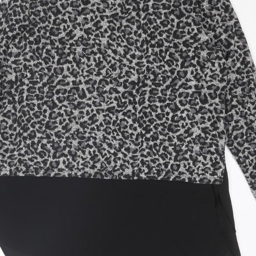 Oasis Womens Grey Animal Print Polyester Basic Blouse Size S Round Neck - Leopard Print