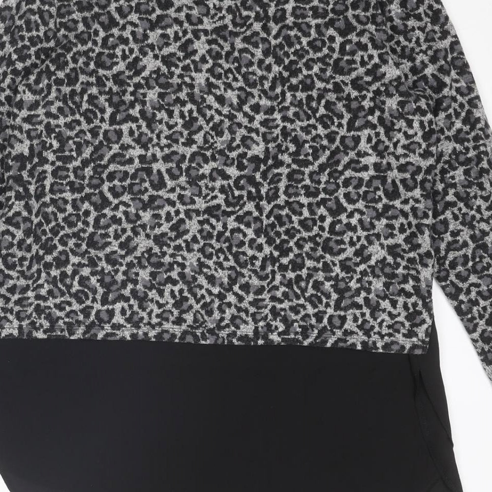 Oasis Womens Grey Animal Print Polyester Basic Blouse Size S Round Neck - Leopard Print