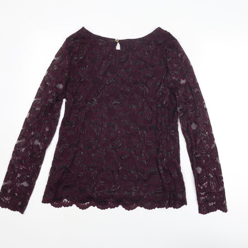 Per Una Womens Purple Polyamide Basic Blouse Size 12 Round Neck