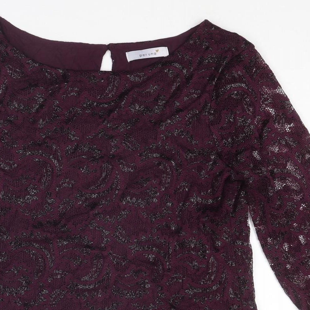 Per Una Womens Purple Polyamide Basic Blouse Size 12 Round Neck