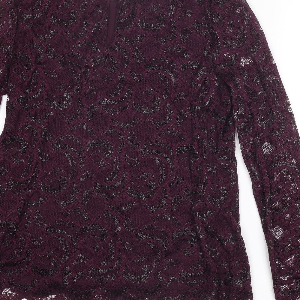Per Una Womens Purple Polyamide Basic Blouse Size 12 Round Neck