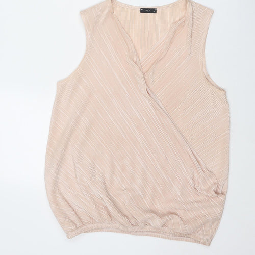 M&Co Womens Pink Striped Polyester Basic Tank Size 10 V-Neck