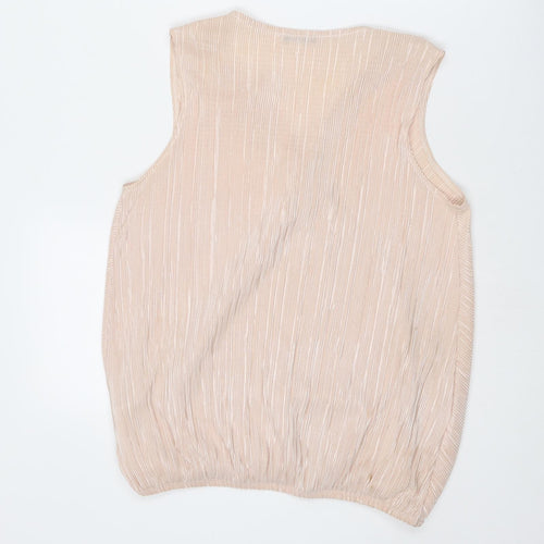 M&Co Womens Pink Striped Polyester Basic Tank Size 10 V-Neck