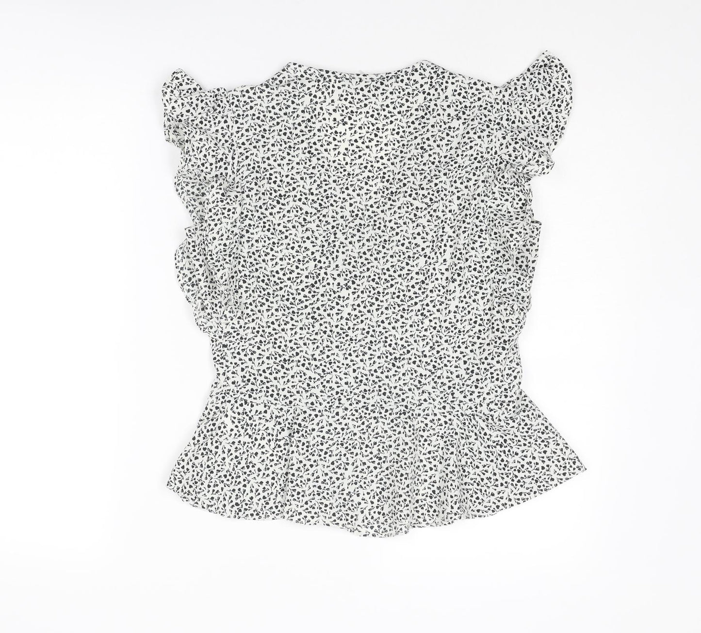 New Look Womens White Geometric Polyester Basic Blouse Size 12 V-Neck