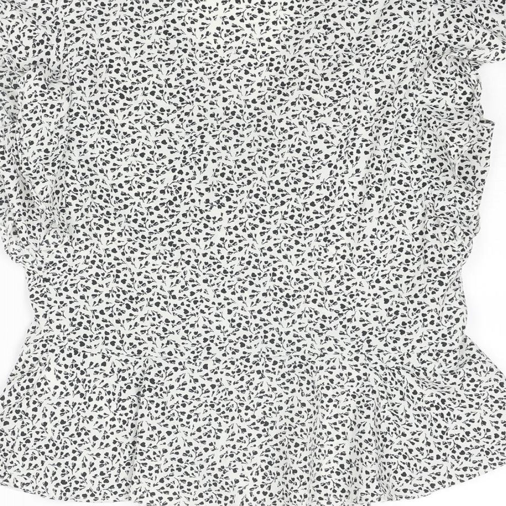 New Look Womens White Geometric Polyester Basic Blouse Size 12 V-Neck