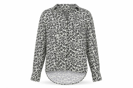 Front view of Next women’s multicoloured animal print viscose basic button-up, size UK 6, collared - leopard print