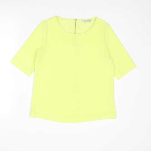 Marks and Spencer Womens Yellow Polyester Basic Blouse Size 12 Round Neck