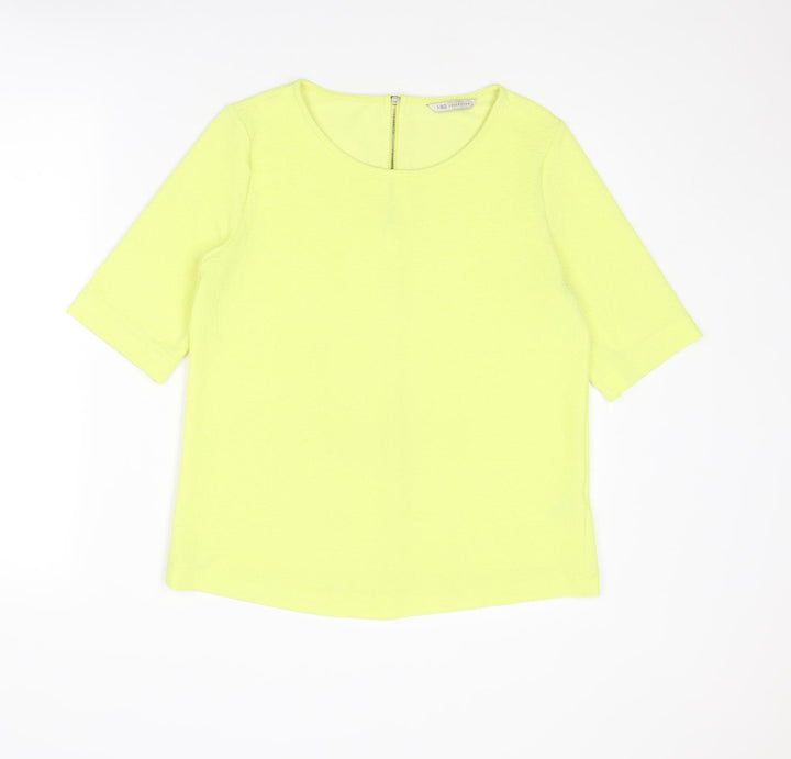 Marks and Spencer Womens Yellow Polyester Basic Blouse Size 12 Round Neck