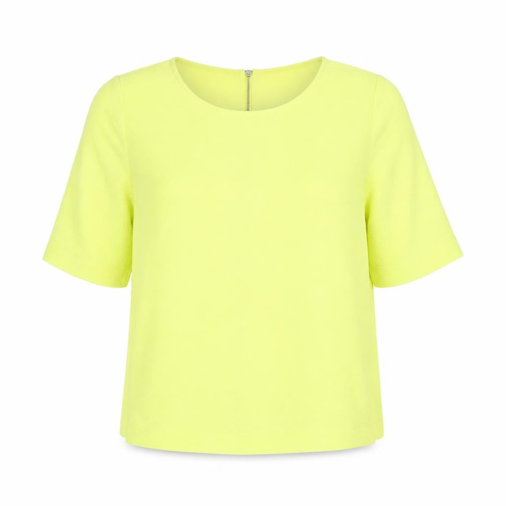 Front view of Marks & Spencer women’s yellow polyester basic blouse, size UK 12, round neck