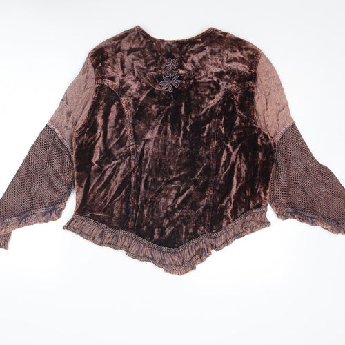 Classic Womens Brown Geometric Cotton Basic Blouse Size S V-Neck