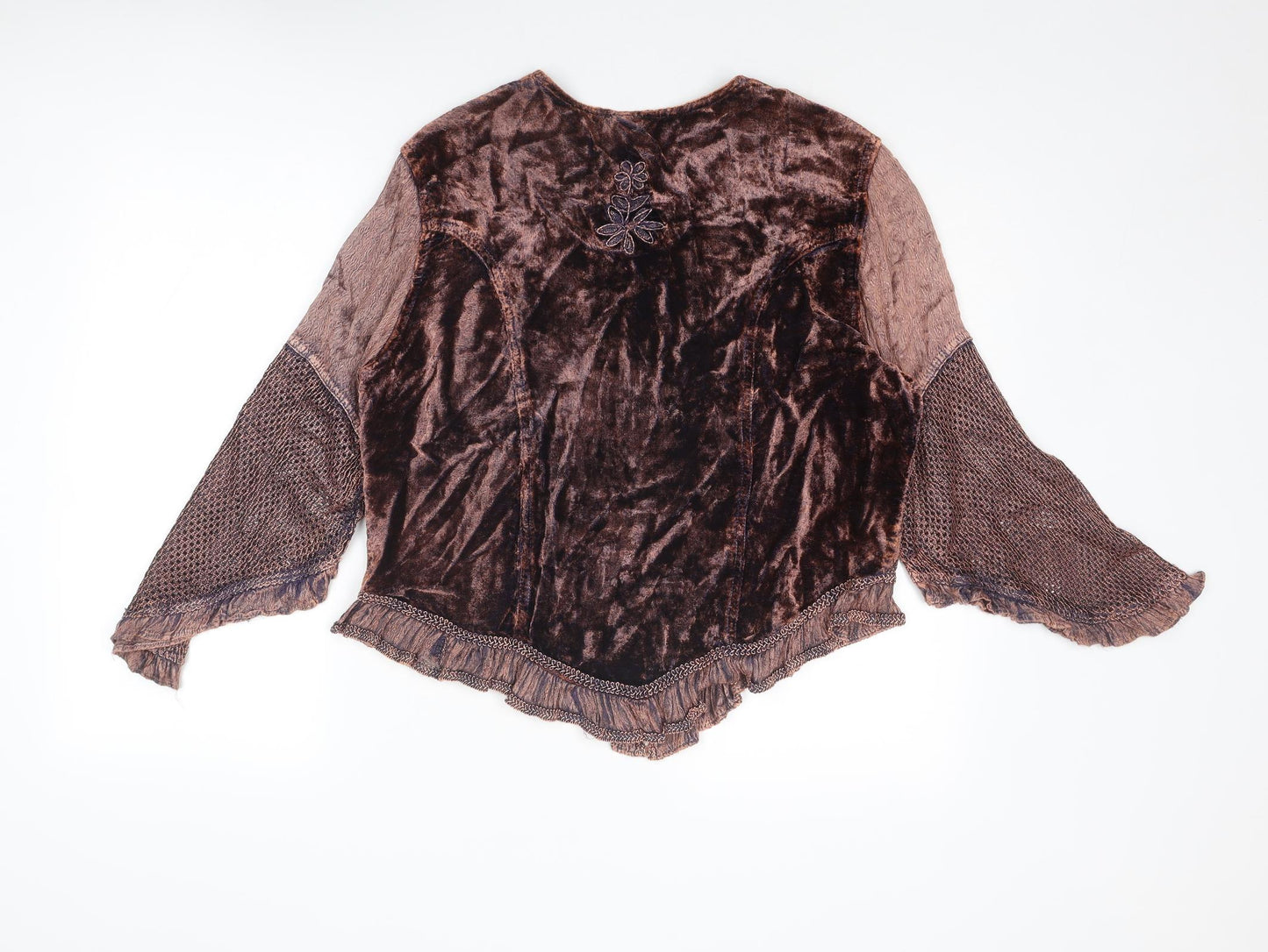 Classic Womens Brown Geometric Cotton Basic Blouse Size S V-Neck