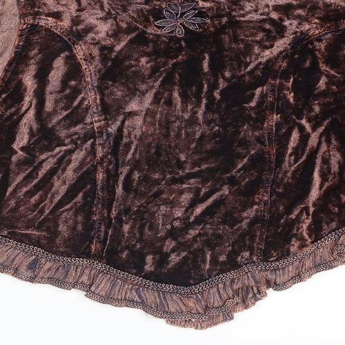 Classic Womens Brown Geometric Cotton Basic Blouse Size S V-Neck