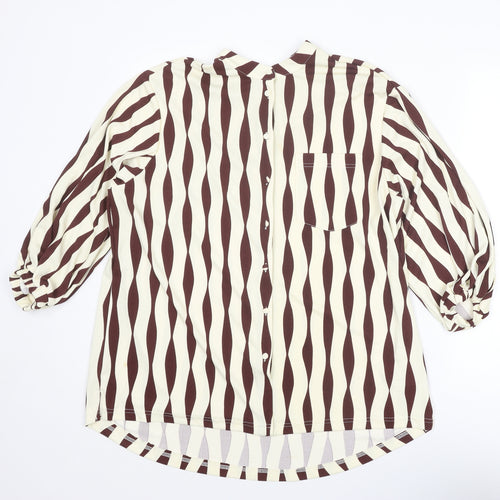 NEXT Womens Brown Geometric Polyester Basic Button-Up Size 12 Round Neck