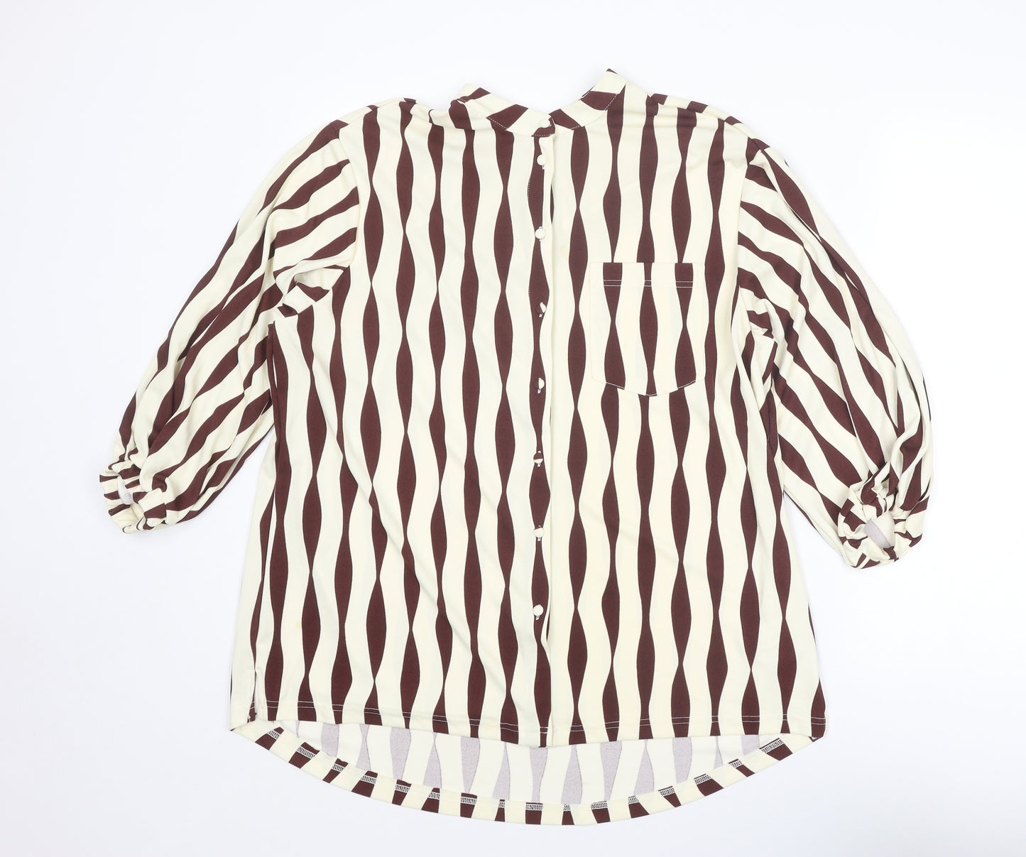 NEXT Womens Brown Geometric Polyester Basic Button-Up Size 12 Round Neck