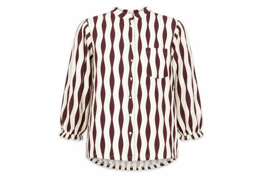 Front view of Next women’s brown geometric polyester basic button-up, size UK 12, round neck