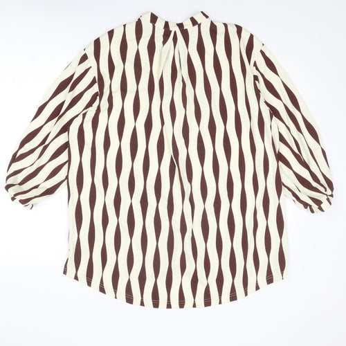 NEXT Womens Brown Geometric Polyester Basic Button-Up Size 12 Round Neck