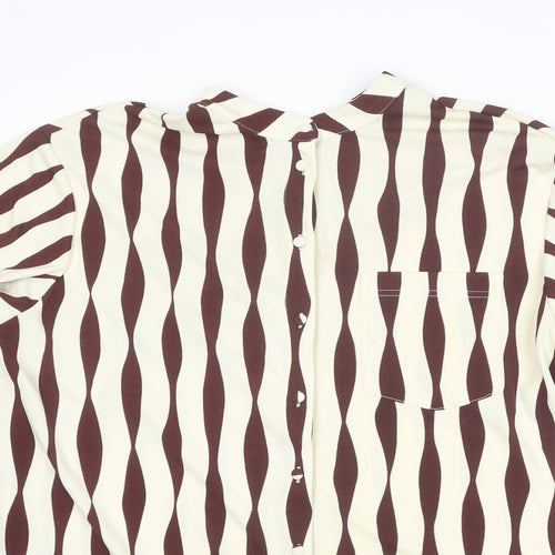 NEXT Womens Brown Geometric Polyester Basic Button-Up Size 12 Round Neck