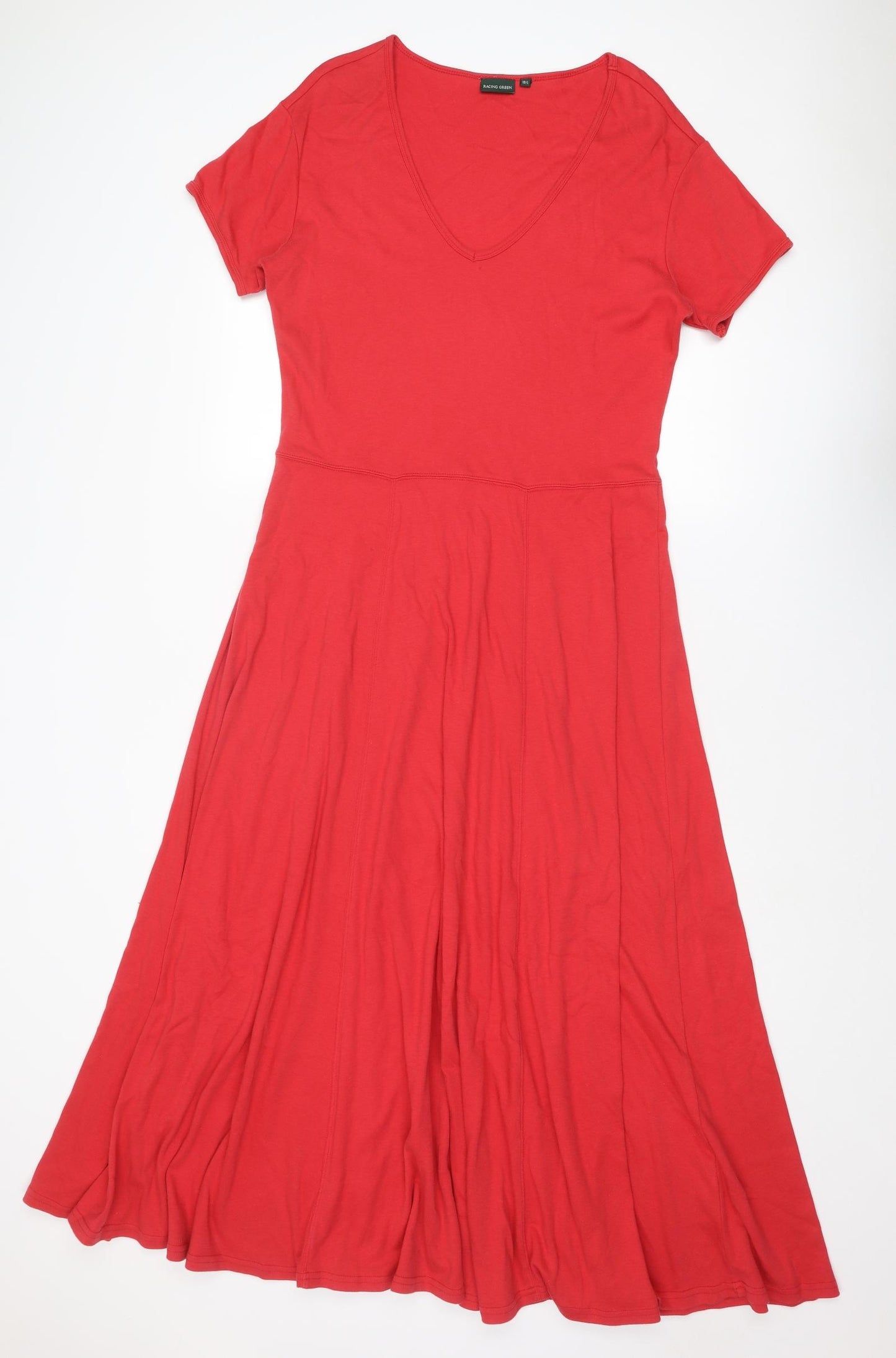 Racing Green Womens Red Cotton A-Line Size 18 V-Neck Pullover