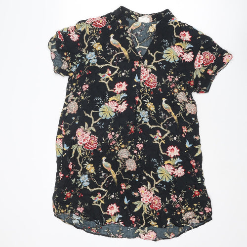 H&M Womens Multicoloured Floral Viscose T-Shirt Dress Size 8 V-Neck Pullover