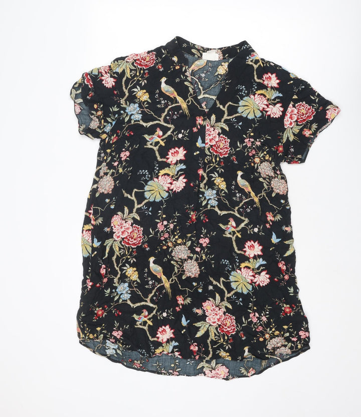 H&M Womens Multicoloured Floral Viscose T-Shirt Dress Size 8 V-Neck Pullover