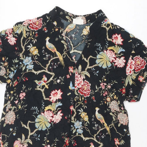 H&M Womens Multicoloured Floral Viscose T-Shirt Dress Size 8 V-Neck Pullover