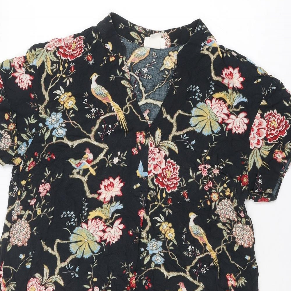H&M Womens Multicoloured Floral Viscose T-Shirt Dress Size 8 V-Neck Pullover