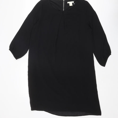 H&M Womens Black Polyester A-Line Size 8 Round Neck Zip