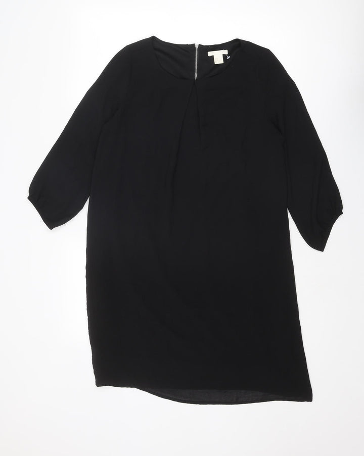 H&M Womens Black Polyester A-Line Size 8 Round Neck Zip