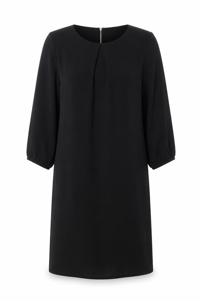 Front view of H&M women’s black polyester a-line, size UK 8, round neck zip