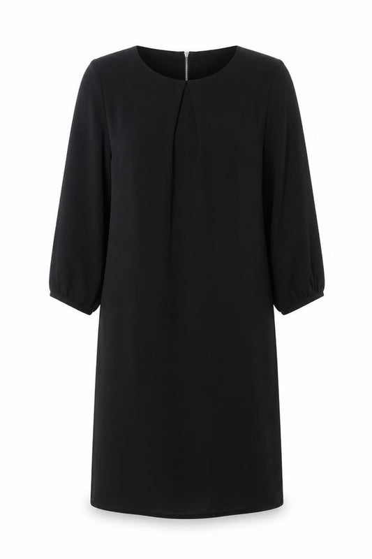 Front view of H&M women’s black polyester a-line, size UK 8, round neck zip