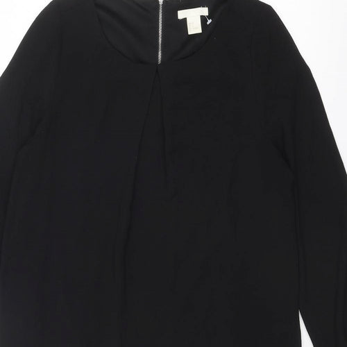 H&M Womens Black Polyester A-Line Size 8 Round Neck Zip