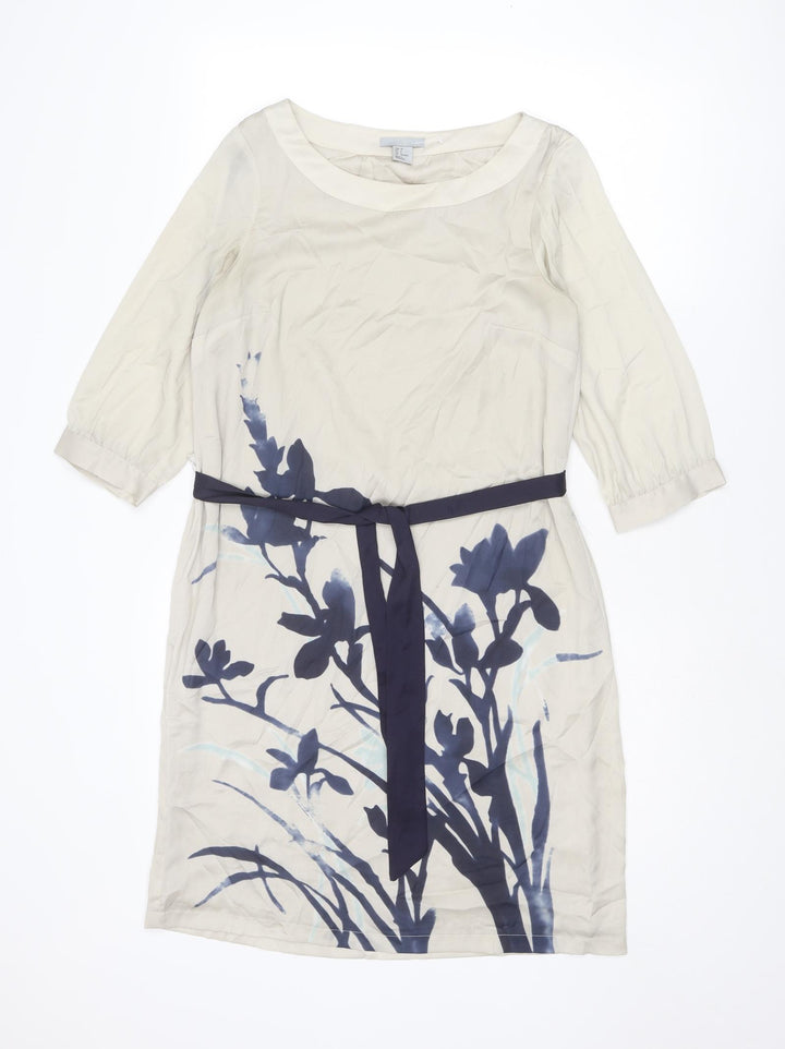 H&M Womens Grey Floral Polyester Shift Size 8 Boat Neck Pullover