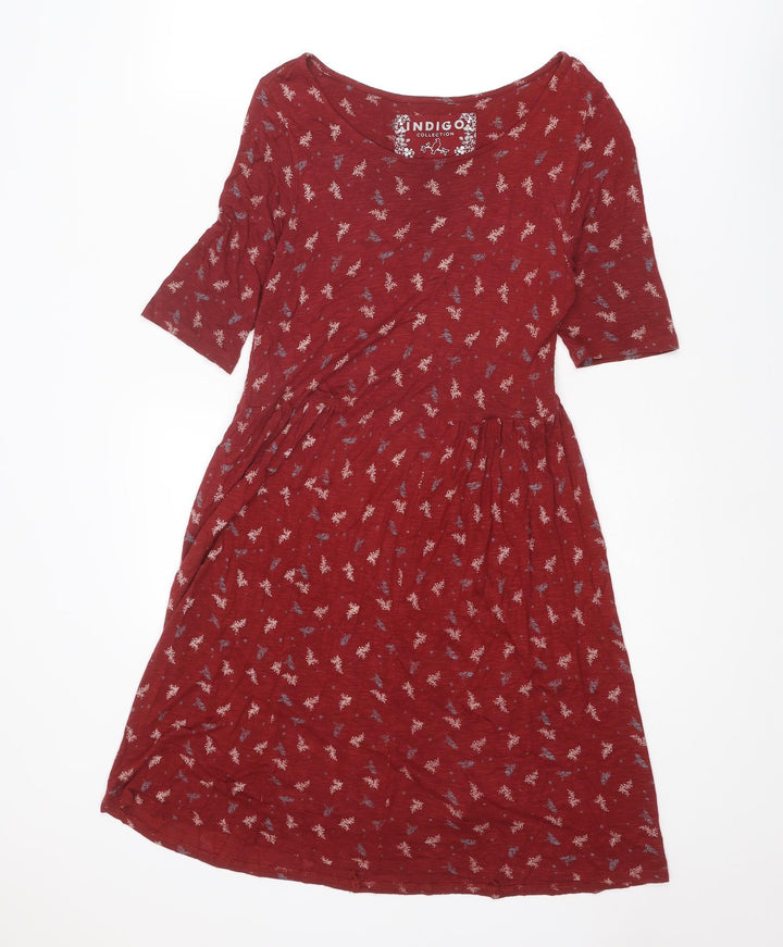 Indigo Womens Red Geometric Viscose A-Line Size 8 Boat Neck Pullover