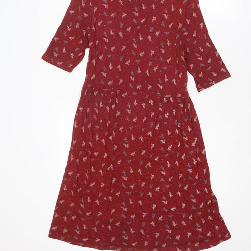 Indigo Womens Red Geometric Viscose A-Line Size 8 Boat Neck Pullover